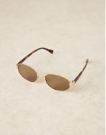 metal oval sunglasses in gold with tort arms