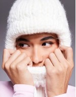 Ski knitted fluffy balaclava in cream