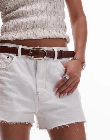 classic gold oval buckle belt in brown